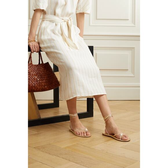 Porte & Paire Metallic Leather Sandals - 8 - Gold - Picture 4 of 4